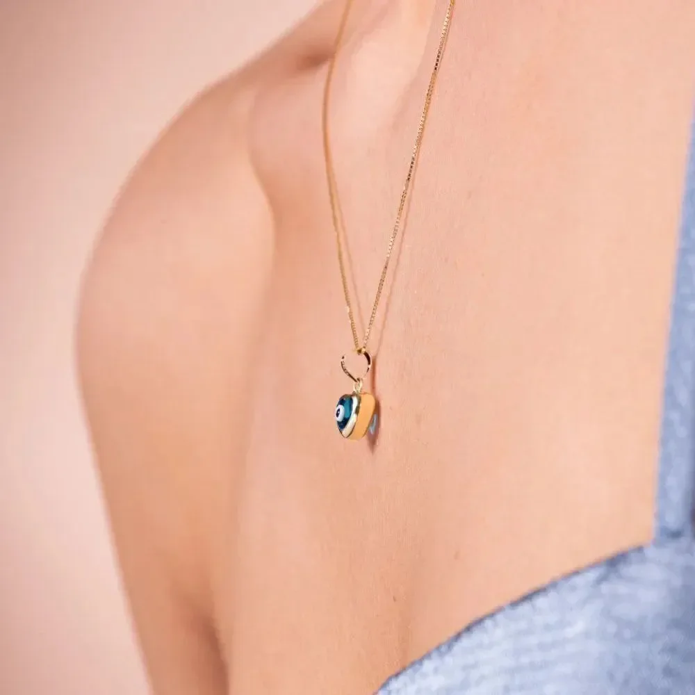 14k real Yellow Gold heart Evil Eye Charm | Pendant for Good Luck & Protection |